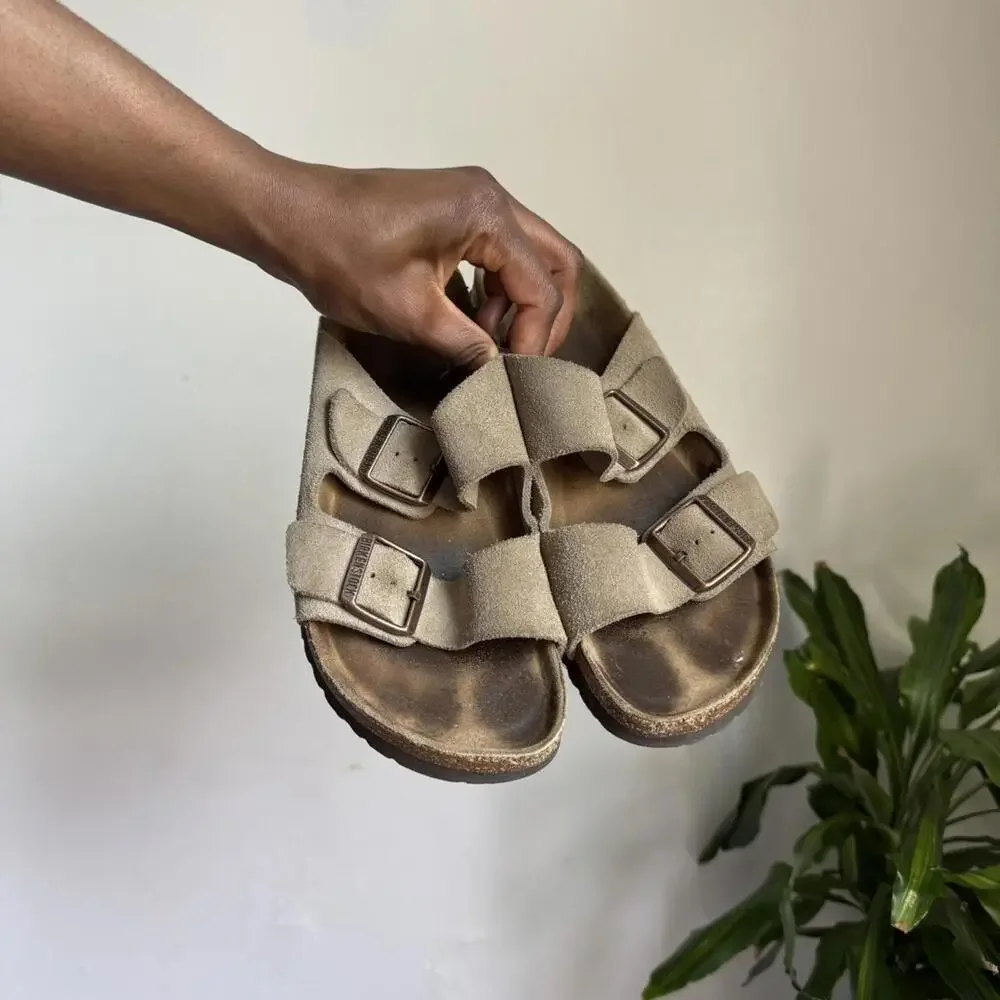 Birkenstock‎ women taupe suede leather sandals